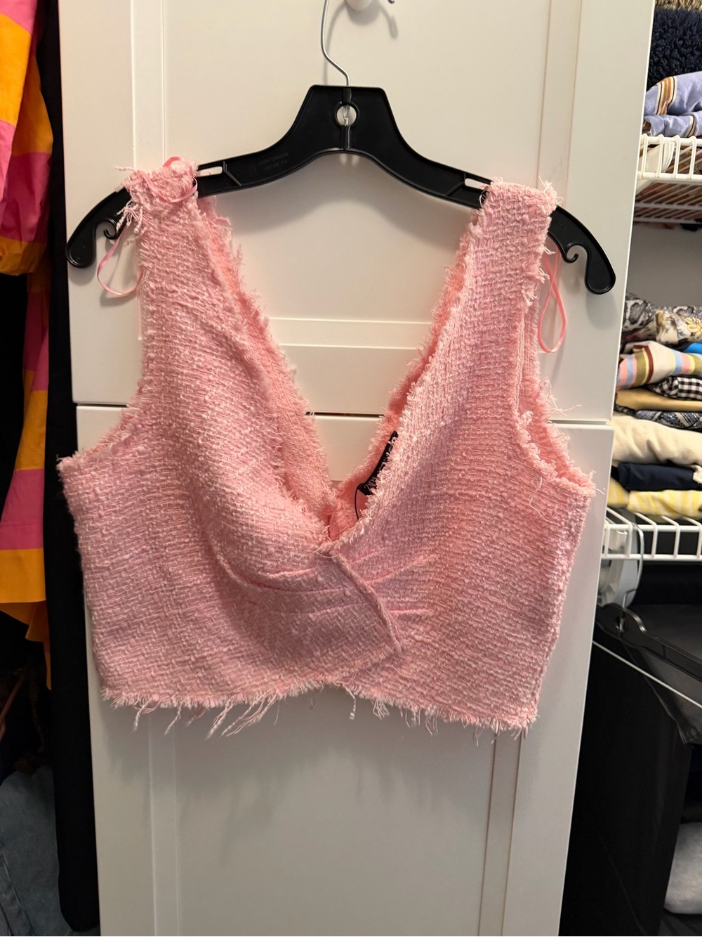 Zara NWT Textured Cropped Top Size L pink tweed
